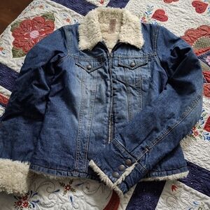 Abercrombie & Fitch Insulated Women's Jean Jacket Sz Small Plush Collar & Sleeve
